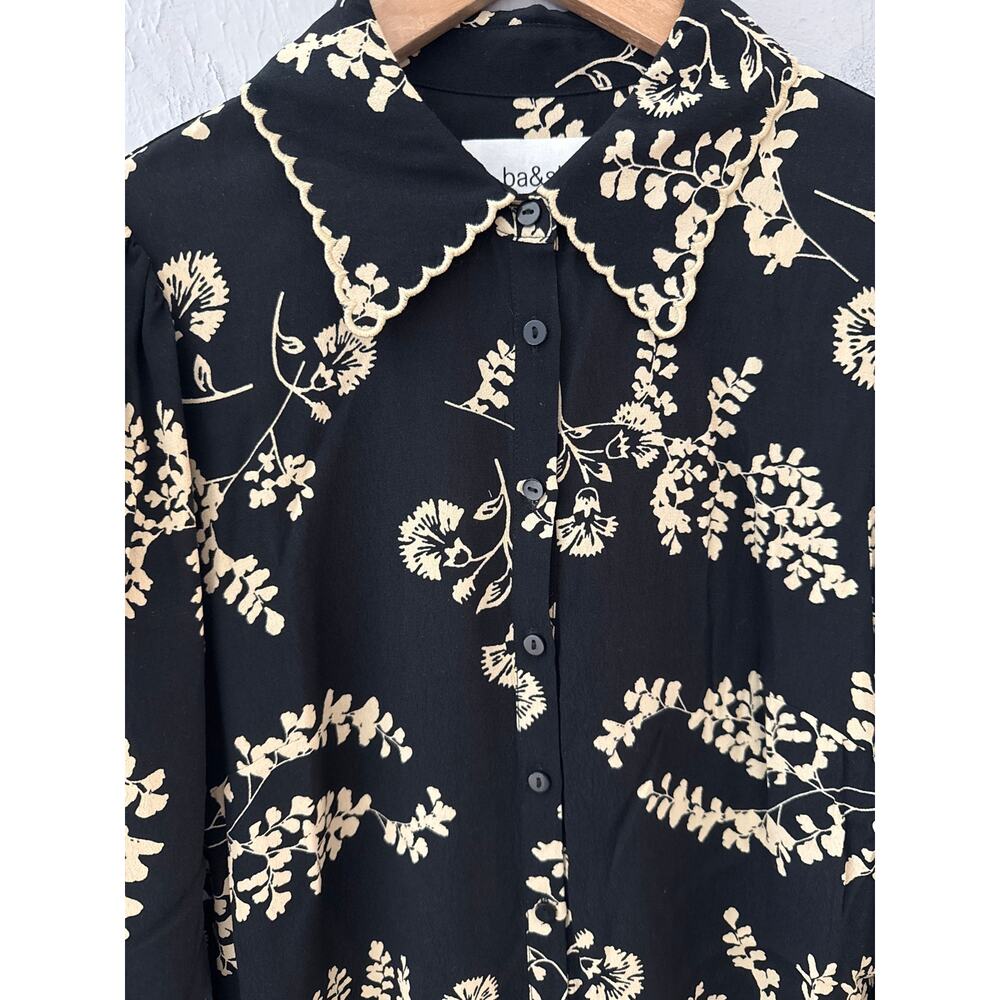 ba&sh Selym Floral Print Button Up Lady Shirt Black & Cream Size Small - Picture 7 of 12